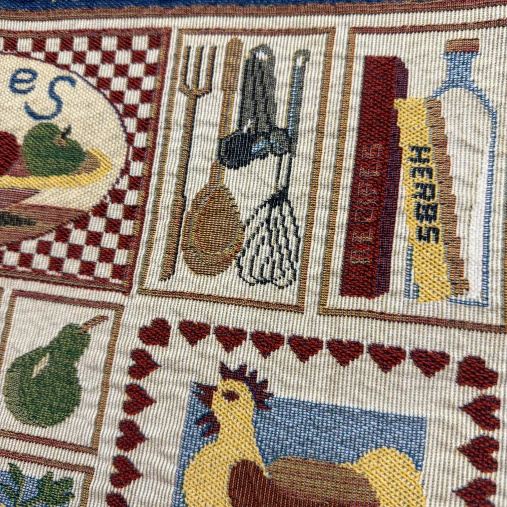 Vintage Tapestry Placemats Set of 7 Blue Red Farmhouse Rooster Apple Kitchen